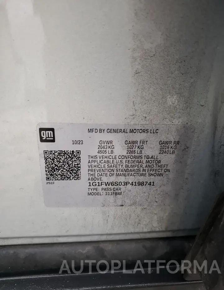 CHEVROLET BOLT EV 1L 2023 vin 1G1FW6S03P4198741 from auto auction Copart