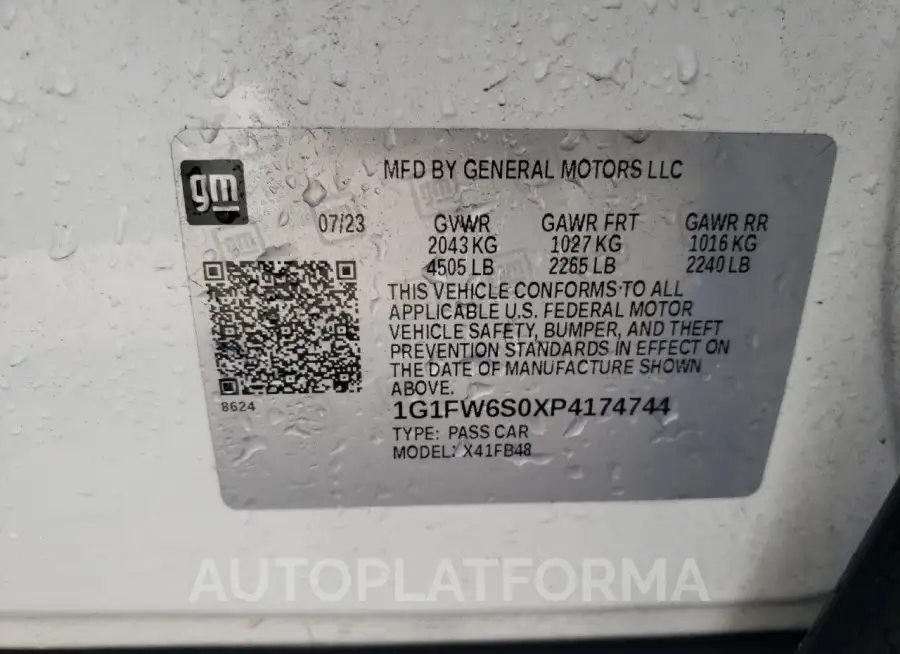 CHEVROLET BOLT EV 1L 2023 vin 1G1FW6S0XP4174744 from auto auction Copart