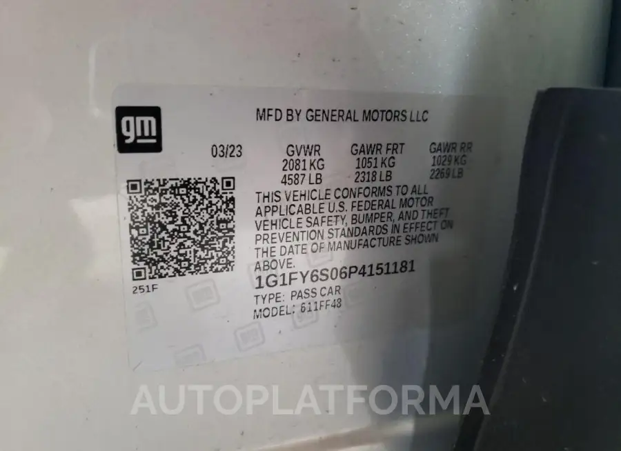 CHEVROLET BOLT EUV L 2023 vin 1G1FY6S06P4151181 from auto auction Copart