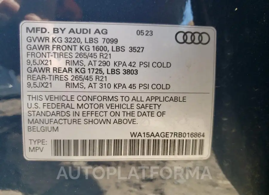 AUDI Q8 E-TRON 2024 vin WA15AAGE7RB016864 from auto auction Copart