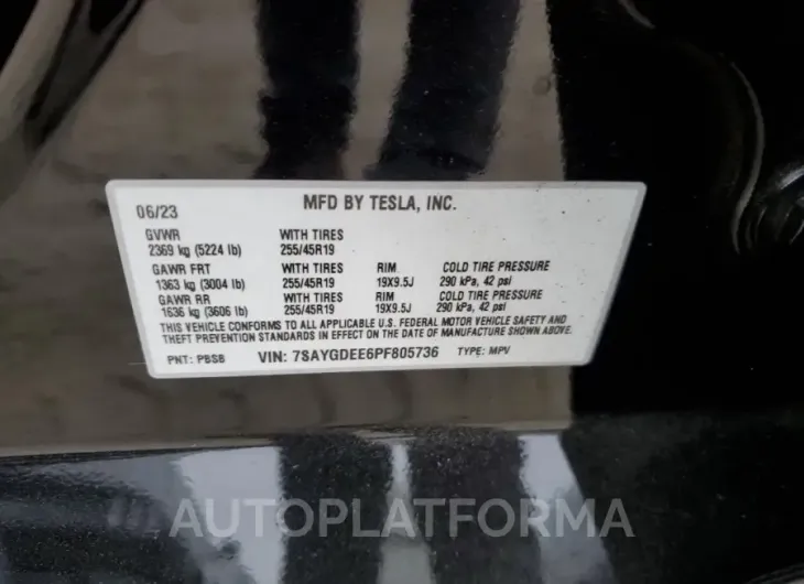 TESLA MODEL Y 2023 vin 7SAYGDEE6PF805736 from auto auction Copart