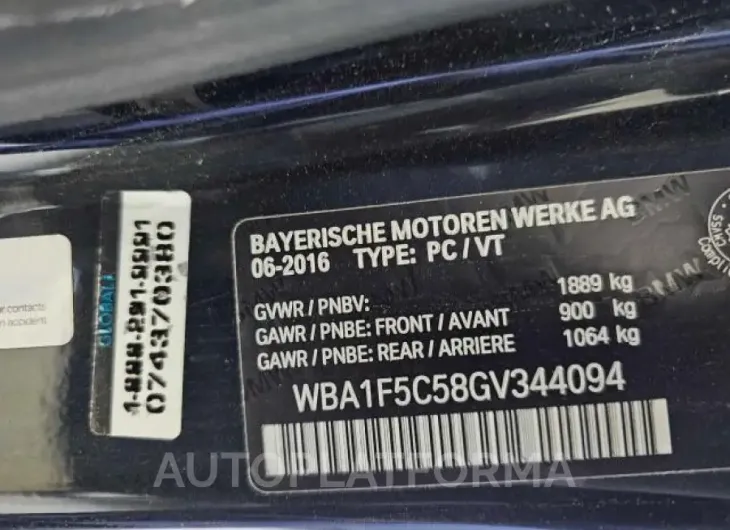 BMW 228 I 2016 vin WBA1F5C58GV344094 from auto auction Copart