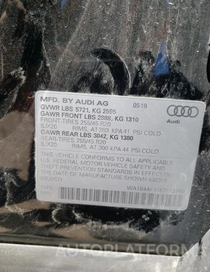 AUDI SQ5 PREMIU 2019 vin WA1B4AFY1K2113148 from auto auction Copart