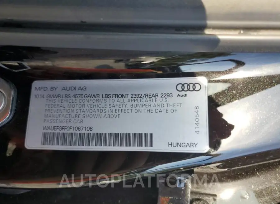 AUDI A3 PREMIUM 2015 vin WAUEFGFF0F1067108 from auto auction Copart