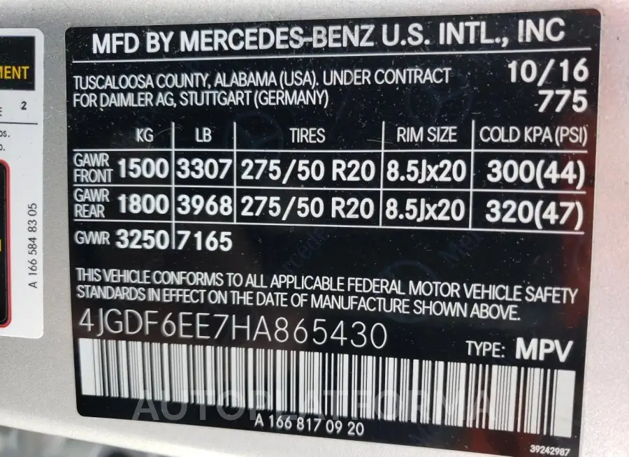 MERCEDES-BENZ GLS 450 4M 2017 vin 4JGDF6EE7HA865430 from auto auction Copart