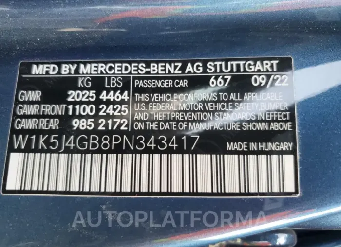 MERCEDES-BENZ CLA 250 2023 vin W1K5J4GB8PN343417 from auto auction Copart