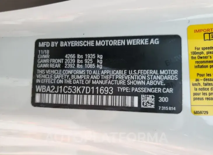 BMW 230I 2019 vin WBA2J1C53K7D11693 from auto auction Copart