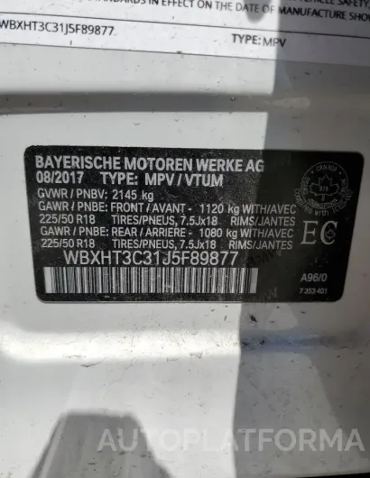 BMW X1 XDRIVE2 2018 vin WBXHT3C31J5F89877 from auto auction Copart