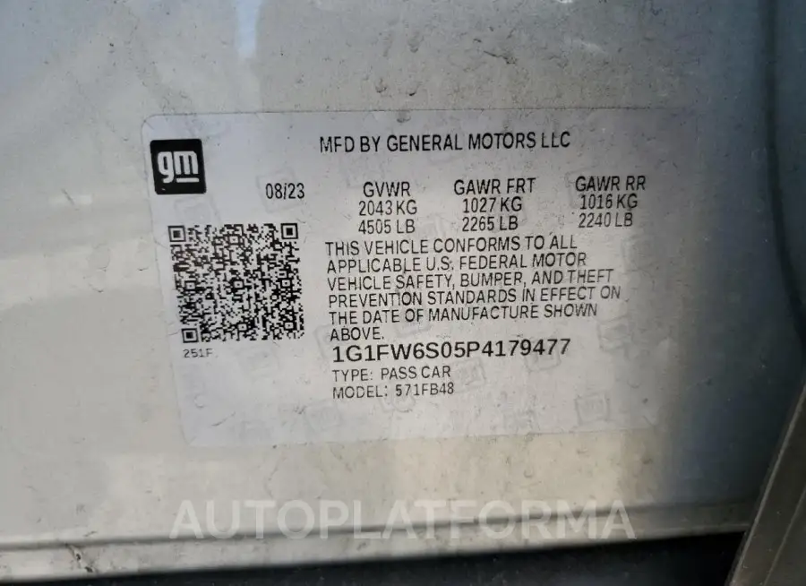 CHEVROLET BOLT EV 1L 2023 vin 1G1FW6S05P4179477 from auto auction Copart