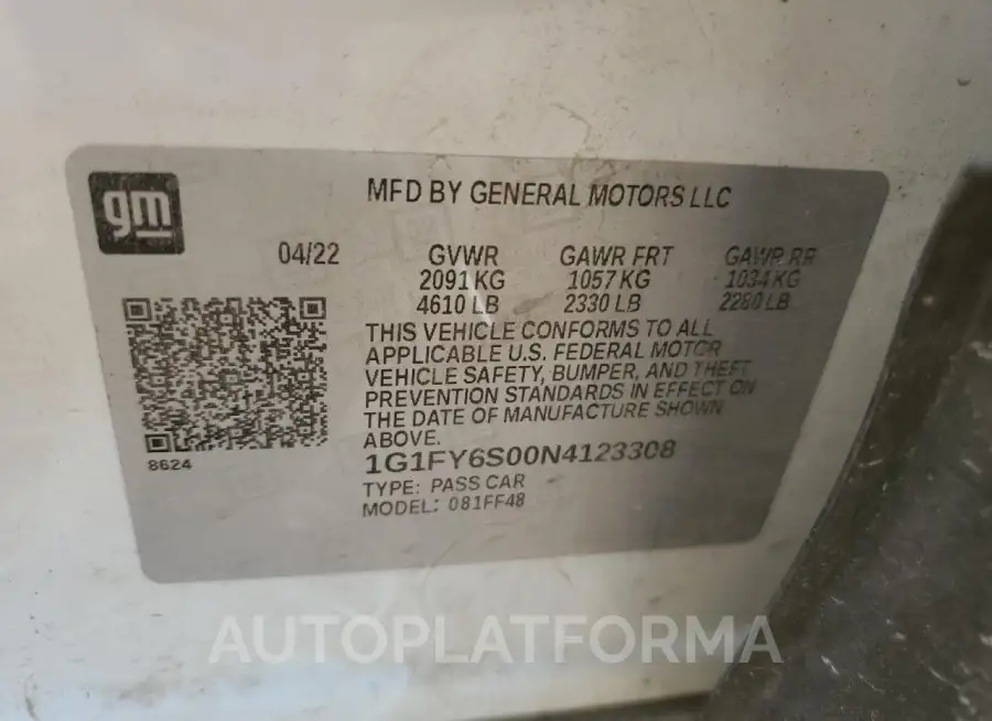 CHEVROLET BOLT EUV L 2022 vin 1G1FY6S00N4123308 from auto auction Copart