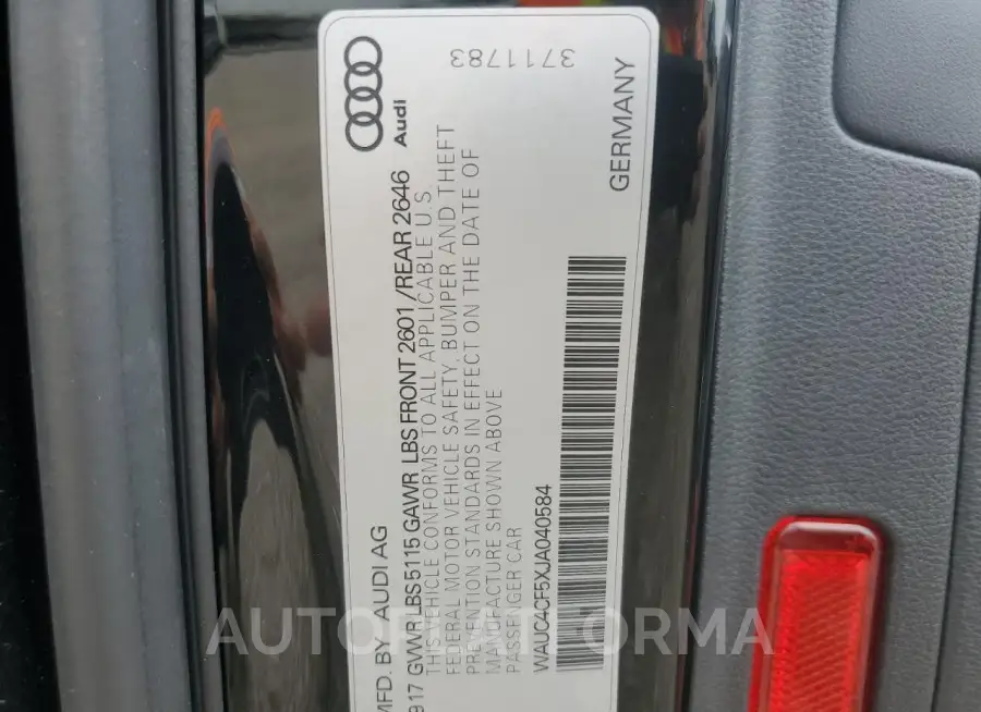 AUDI S5 PRESTIG 2018 vin WAUC4CF5XJA040584 from auto auction Copart