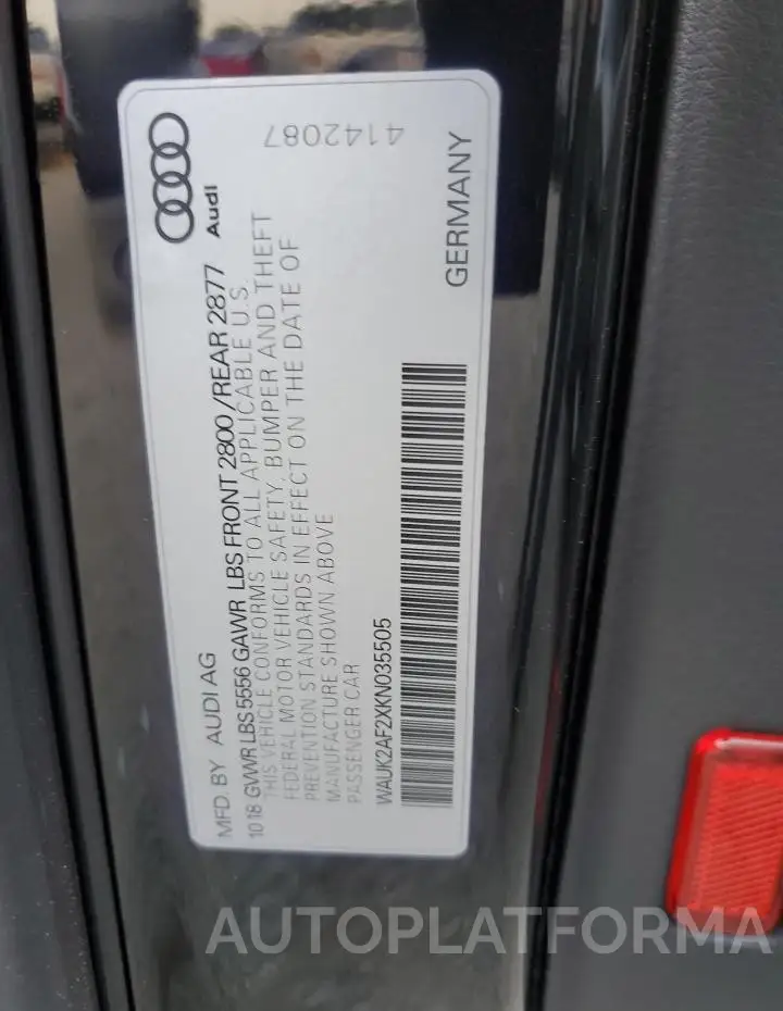 AUDI A6 PREMIUM 2019 vin WAUK2AF2XKN035505 from auto auction Copart