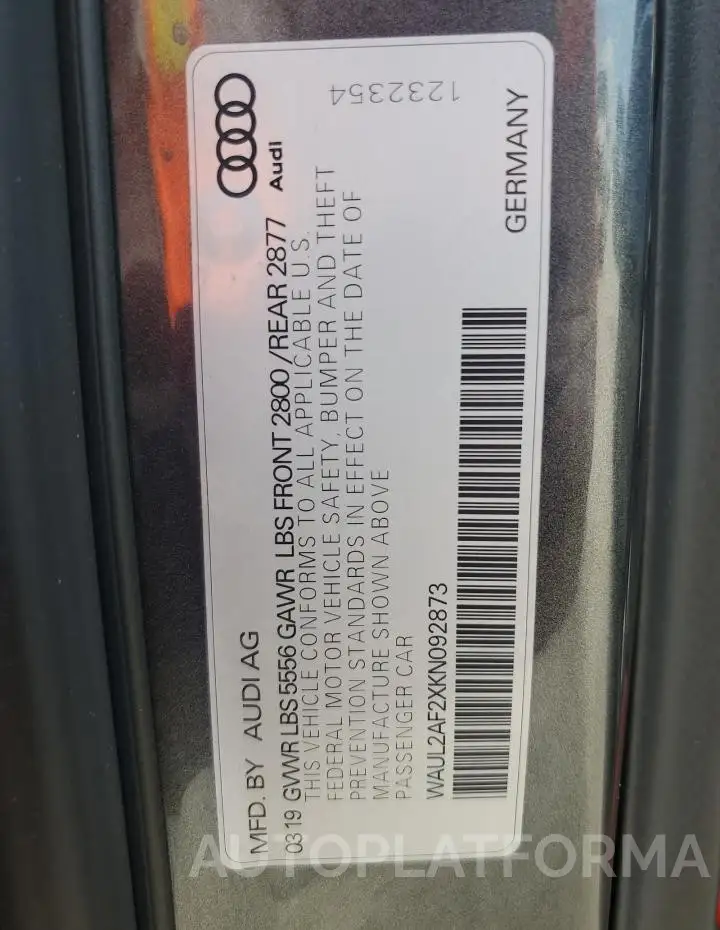 AUDI A6 PREMIUM 2019 vin WAUL2AF2XKN092873 from auto auction Copart