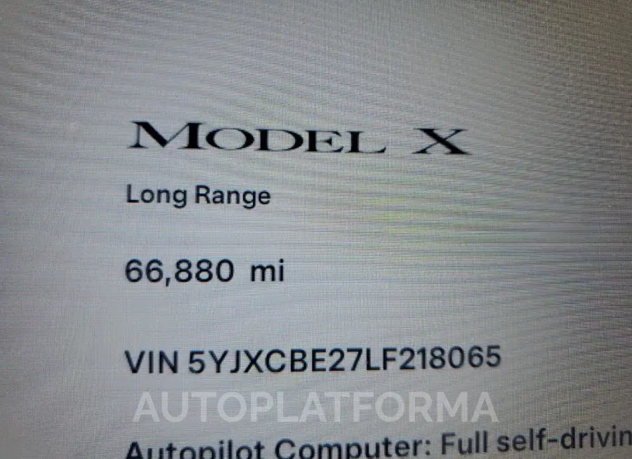 TESLA MODEL X 2020 vin 5YJXCBE27LF218065 from auto auction Copart