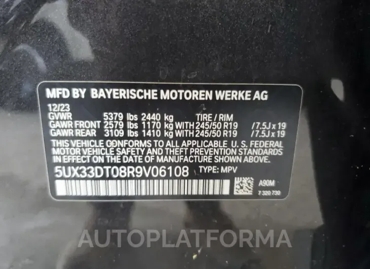 BMW X4 XDRIVE3 2024 vin 5UX33DT08R9V06108 from auto auction Copart