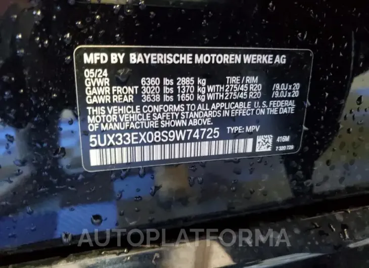 BMW X6 XDRIVE4 2025 vin 5UX33EX08S9W74725 from auto auction Copart