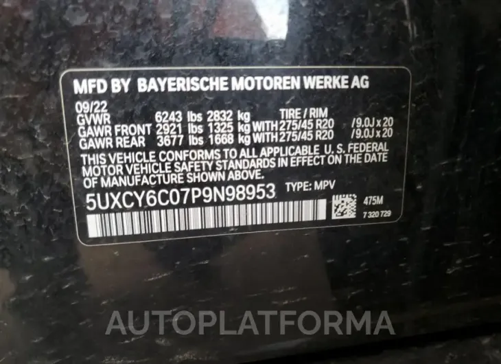 BMW X6 XDRIVE4 2023 vin 5UXCY6C07P9N98953 from auto auction Copart