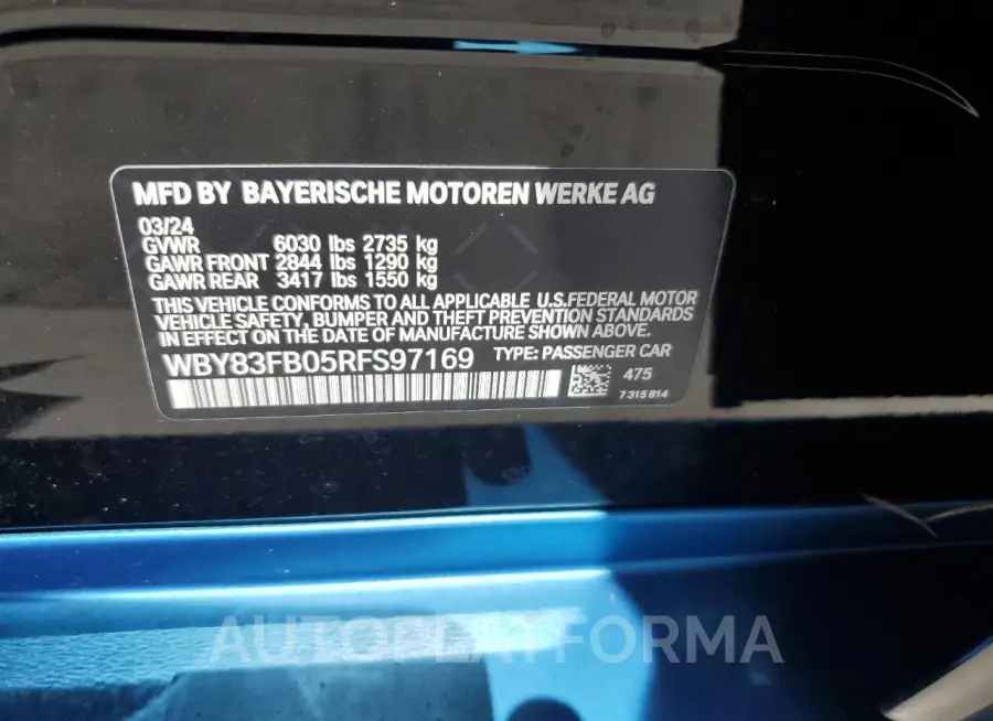 BMW I4 XDRIVE 2024 vin WBY83FB05RFS97169 from auto auction Copart