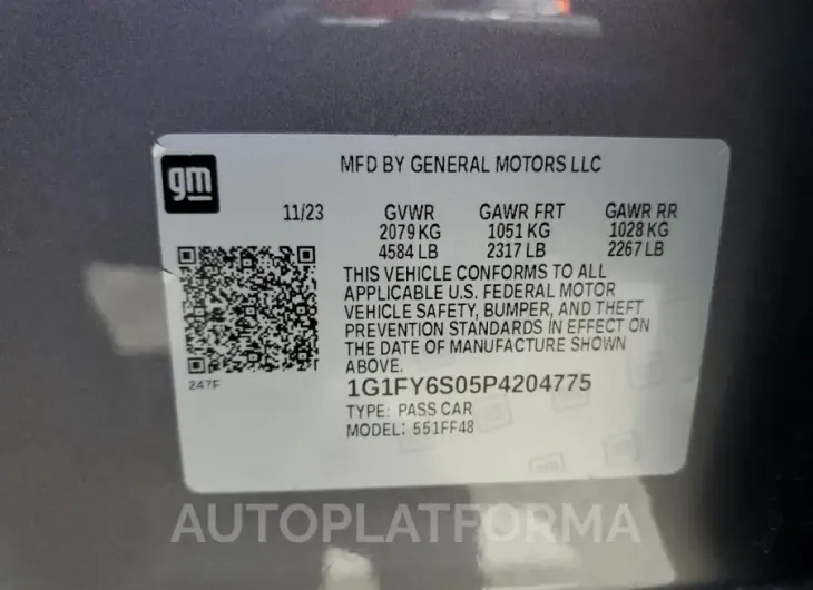 CHEVROLET BOLT EUV L 2023 vin 1G1FY6S05P4204775 from auto auction Copart