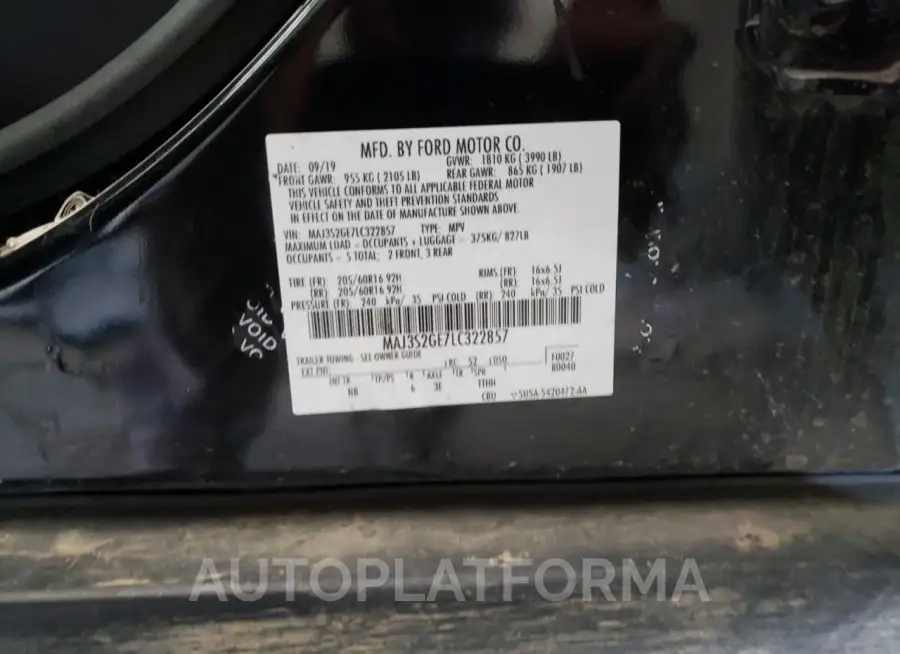 FORD ECOSPORT S 2020 vin MAJ3S2GE7LC322857 from auto auction Copart