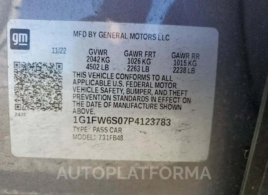 CHEVROLET BOLT EV 1L 2023 vin 1G1FW6S07P4123783 from auto auction Copart