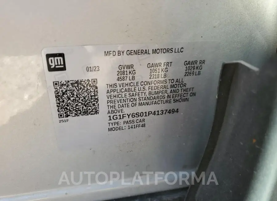 CHEVROLET BOLT EUV L 2023 vin 1G1FY6S01P4137494 from auto auction Copart