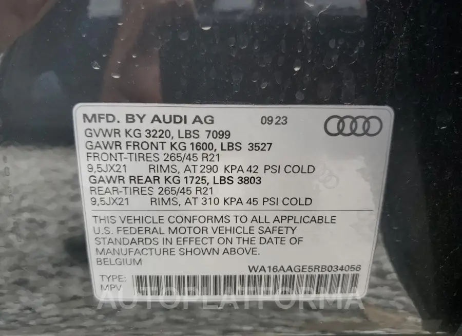 AUDI Q8 E-TRON 2024 vin WA16AAGE5RB034056 from auto auction Copart