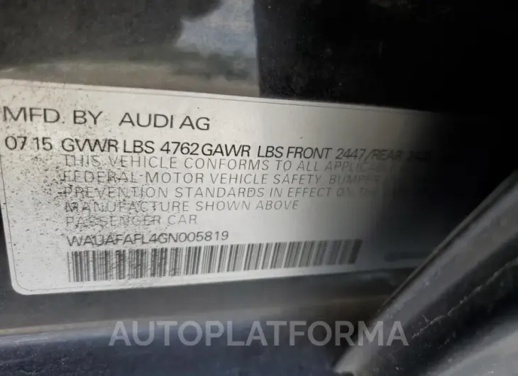 AUDI A4 PREMIUM 2016 vin WAUAFAFL4GN005819 from auto auction Copart