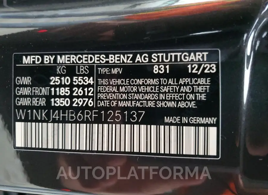 MERCEDES-BENZ GLC COUPE 2024 vin W1NKJ4HB6RF125137 from auto auction Copart