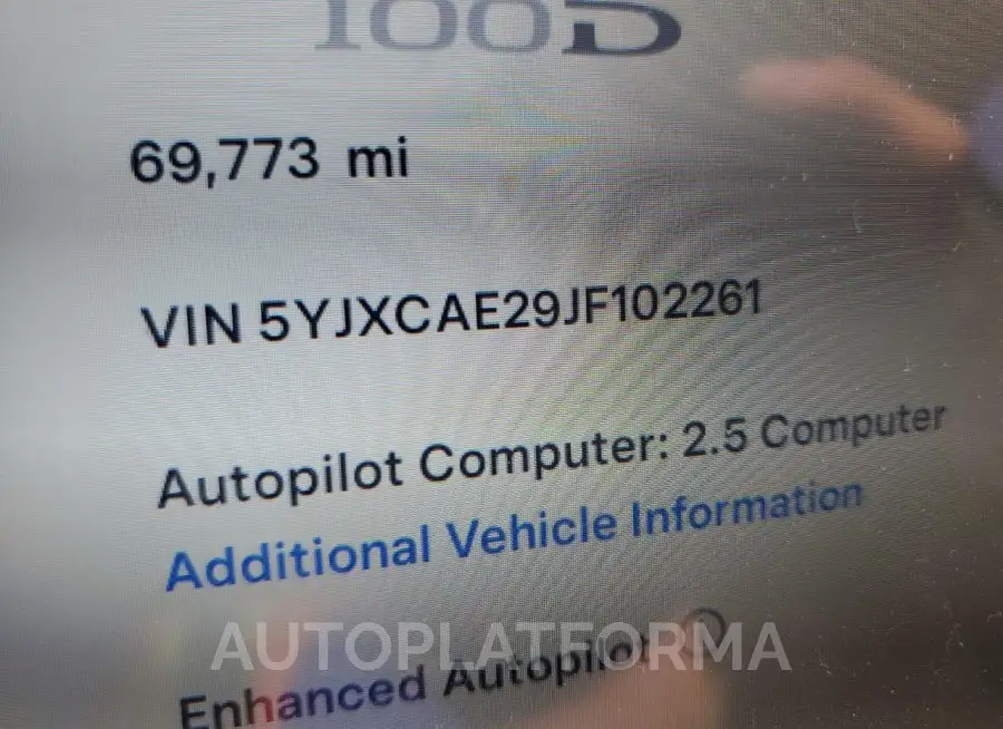 TESLA MODEL X 2018 vin 5YJXCAE29JF102261 from auto auction Copart