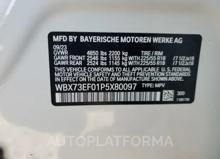 BMW X1 XDRIVE2 2023 vin WBX73EF01P5X80097 from auto auction Copart