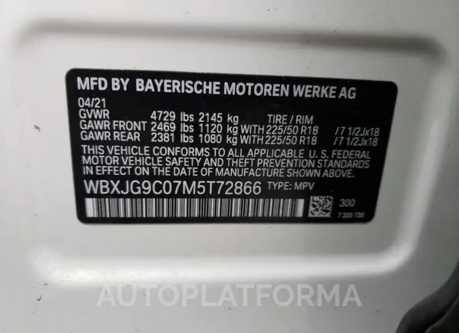 BMW X1 XDRIVE2 2021 vin WBXJG9C07M5T72866 from auto auction Copart