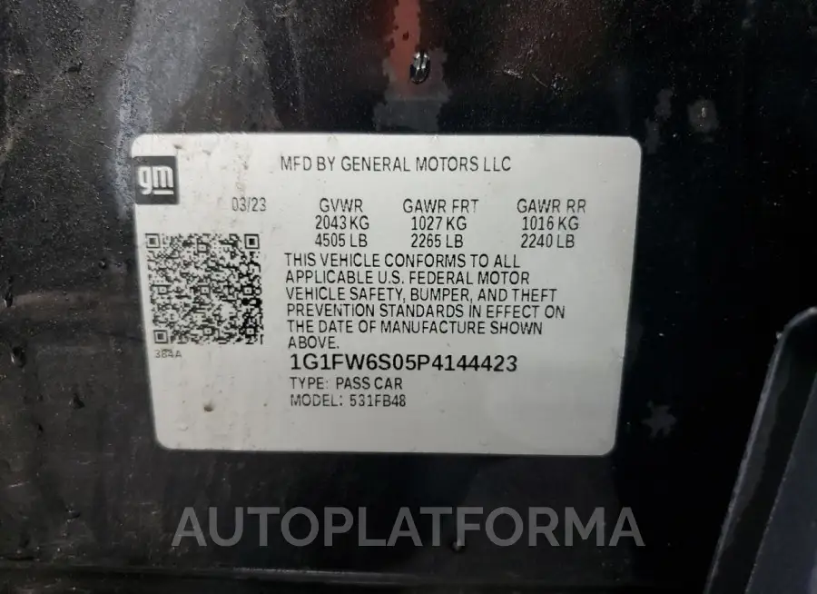 CHEVROLET BOLT EV 1L 2023 vin 1G1FW6S05P4144423 from auto auction Copart