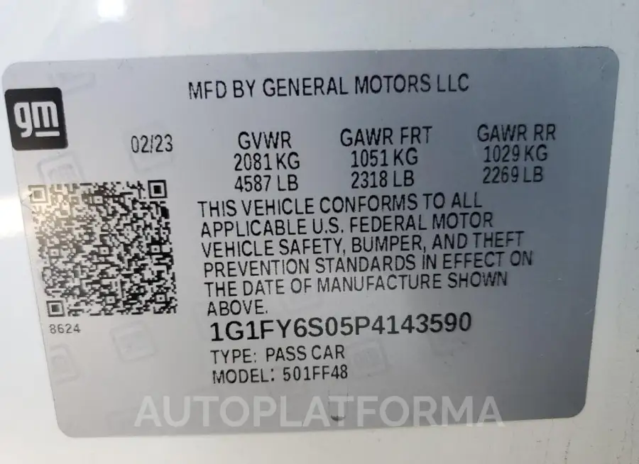 CHEVROLET BOLT EUV L 2023 vin 1G1FY6S05P4143590 from auto auction Copart