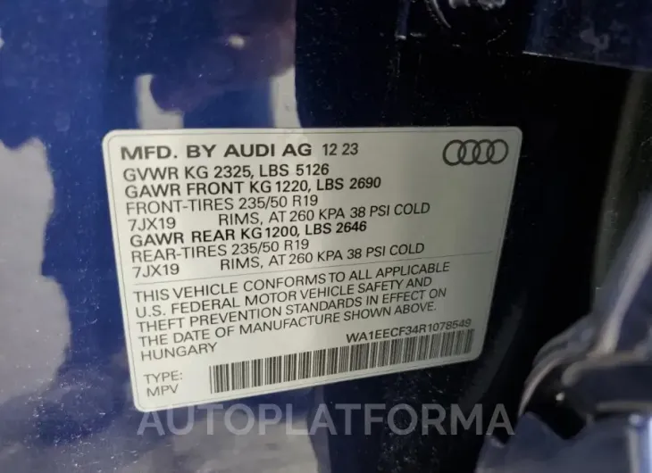 AUDI Q3 PREMIUM 2024 vin WA1EECF34R1078549 from auto auction Copart