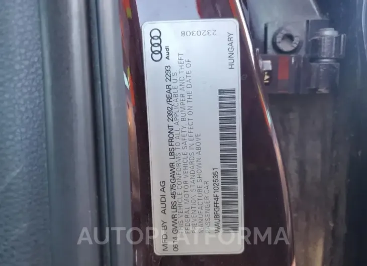 AUDI A3 PREMIUM 2015 vin WAUBFGFF4F1025351 from auto auction Copart