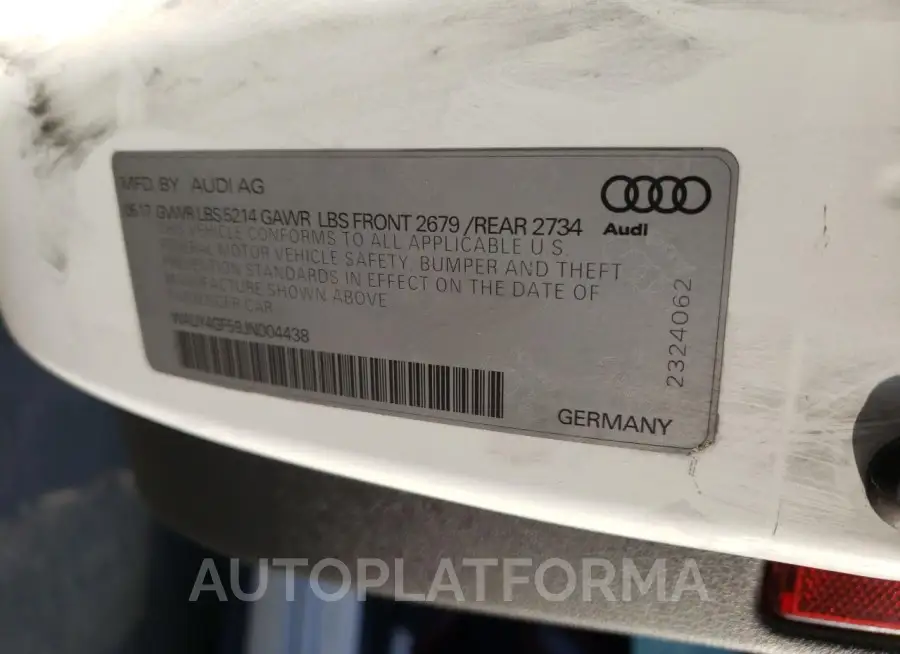 AUDI S5 PREMIUM 2018 vin WAUY4GF59JN004438 from auto auction Copart