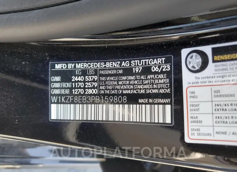 MERCEDES-BENZ E 350 4MAT 2023 vin W1KZF8EB3PB159808 from auto auction Copart