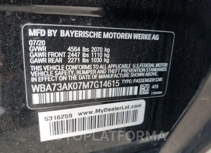 BMW 228XI 2021 vin WBA73AK07M7G14615 from auto auction Copart