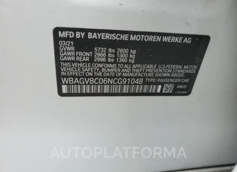 BMW M850XI 2022 vin WBAGV8C06NCG91048 from auto auction Copart