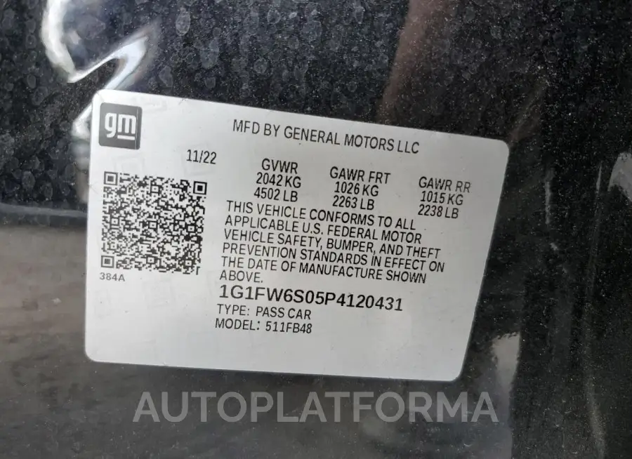 CHEVROLET BOLT EV 1L 2023 vin 1G1FW6S05P4120431 from auto auction Copart