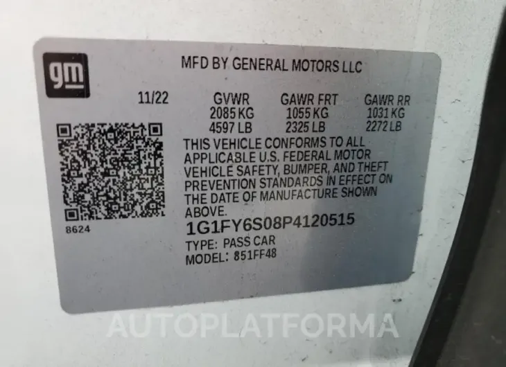 CHEVROLET BOLT EUV L 2023 vin 1G1FY6S08P4120515 from auto auction Copart