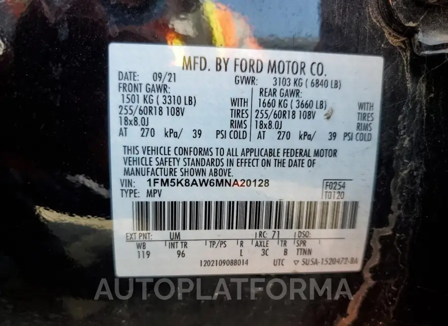 FORD EXPLORER P 2021 vin 1FM5K8AW6MNA20128 from auto auction Copart