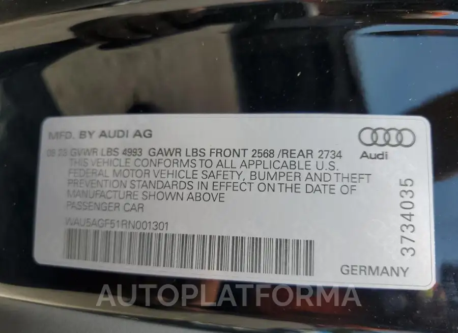 AUDI A5 PRESTIG 2024 vin WAU5AGF51RN001301 from auto auction Copart