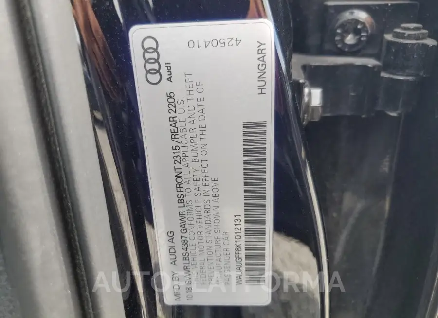 AUDI A3 PREMIUM 2019 vin WAUAUGFF8K1012131 from auto auction Copart