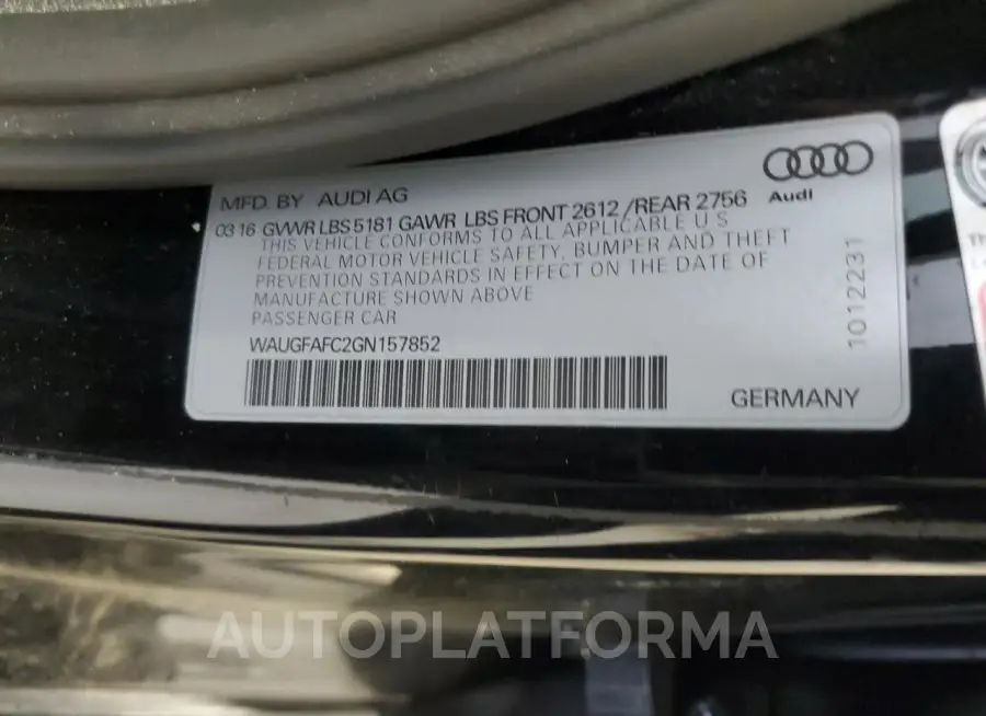 AUDI A6 PREMIUM 2016 vin WAUGFAFC2GN157852 from auto auction Copart