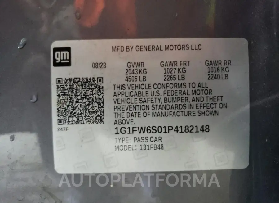 CHEVROLET BOLT EV 1L 2023 vin 1G1FW6S01P4182148 from auto auction Copart