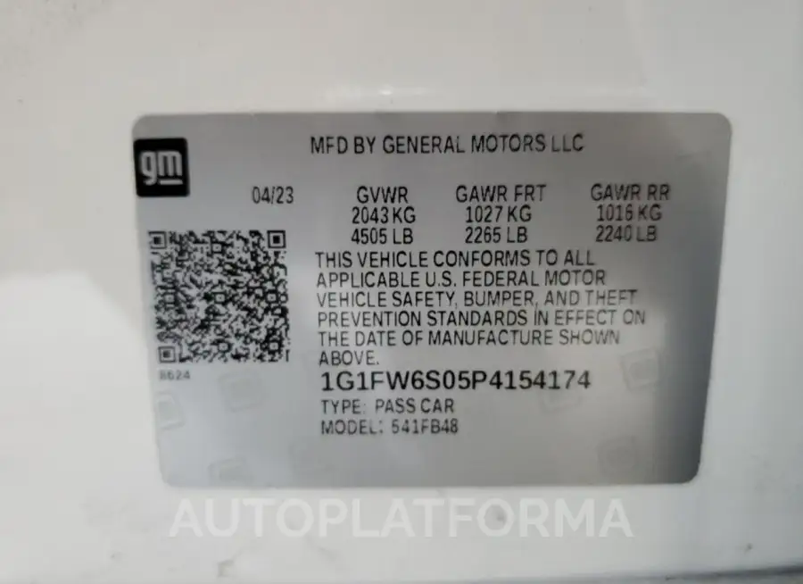 CHEVROLET BOLT EV 1L 2023 vin 1G1FW6S05P4154174 from auto auction Copart