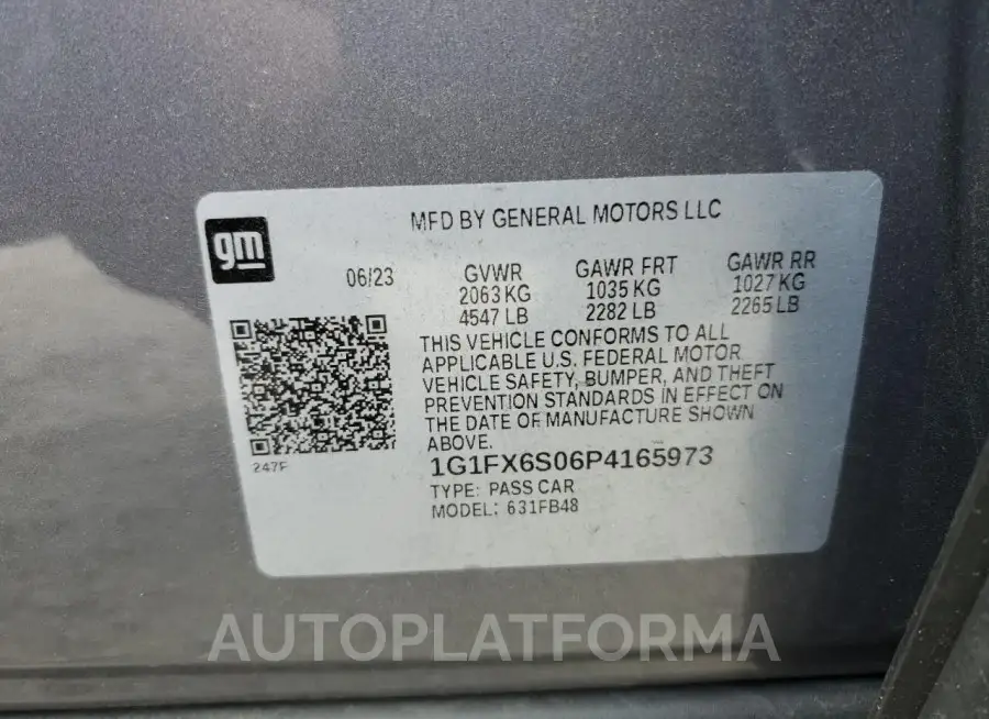 CHEVROLET BOLT EV 2L 2023 vin 1G1FX6S06P4165973 from auto auction Copart