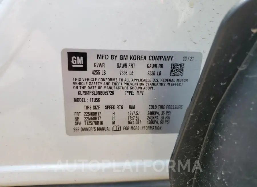 CHEVROLET TRAILBLAZE 2022 vin KL79MPSL9NB069726 from auto auction Copart